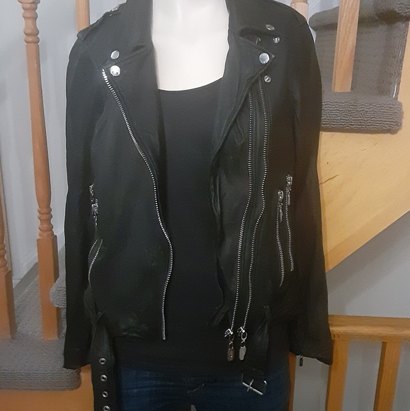 Prune Genuine Sheep Leather Black Biker Style Jacket- Women's Size Small - Picture 4 of 6